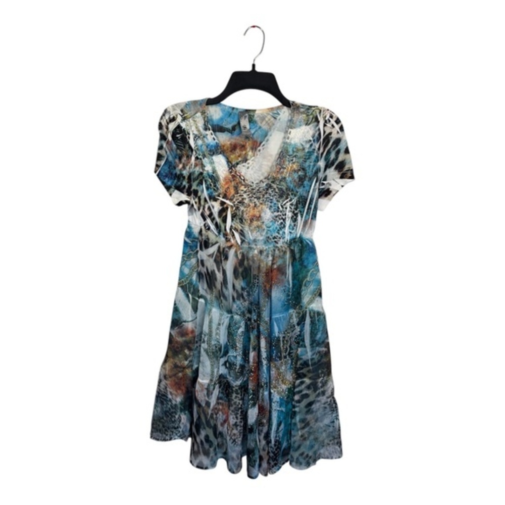 S-Twelve Dress Womens Size Medium Multi Color Abstract Maximalist Boho S/S